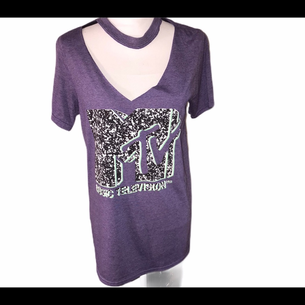 Purple MTV Tee high neck Cut to V Viacom Medium